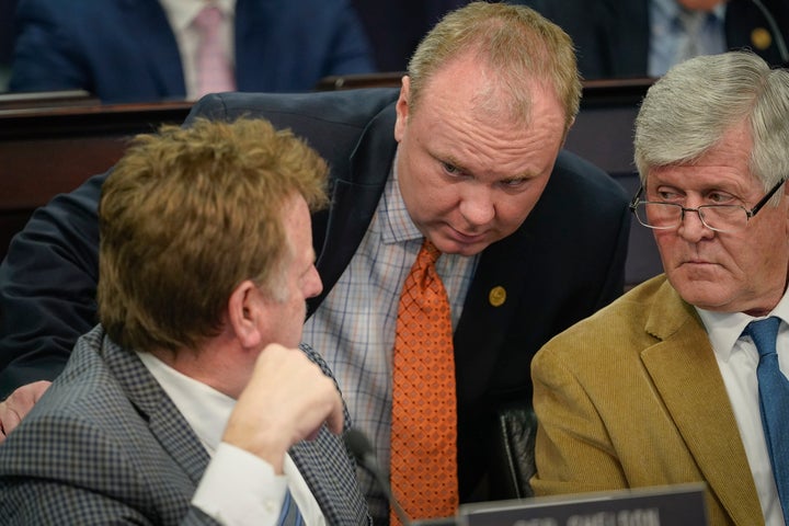 State Rep. Jason Nemes (center) and the GOP insist that their efforts to limit the powers of Gov. Andy Beshear — the only Democrat to hold statewide office in Kentucky — are not politically motivated, even as Beshear has repeatedly accused his Republican counterparts of politicizing COVID-19 restrictions.