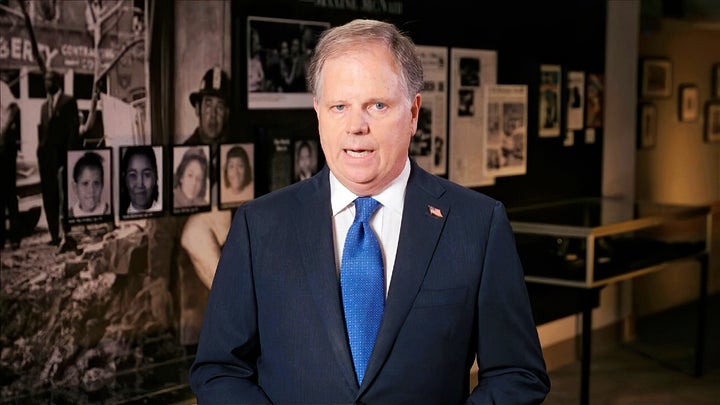 In this image from video, then-Sen. Doug Jones (D-Ala.) speaks during the first night of the Democratic National Convention in August 2020. A dozen of his former Senate colleagues are now advocating for him to become the attorney general of the U.S.