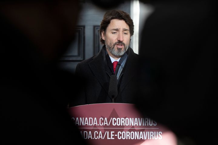Prime Minister Justin Trudeau speaks during a COVID-19 briefing at Rideau Cottage in Ottawa on Dec. 18, 2020.