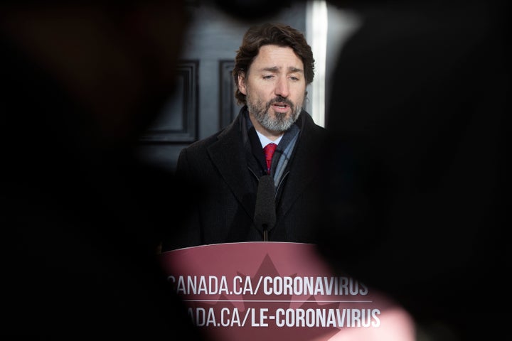 Prime Minister Justin Trudeau speaks during a COVID-19 briefing at Rideau Cottage in Ottawa on Dec. 18, 2020.