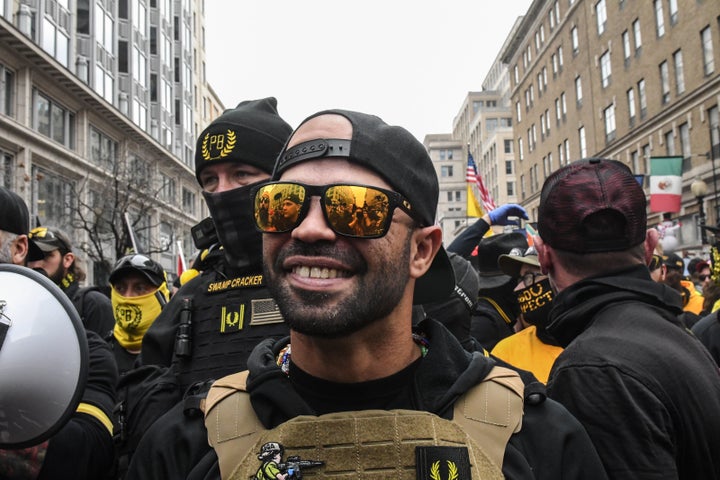 Enrique Tarrio, leader of the Proud Boys, during a protest on Dec. 12, 2020, in Washington, D.C.