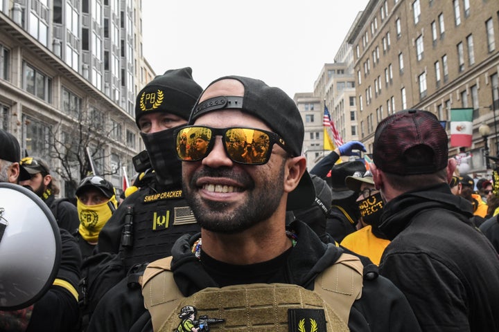 Enrique Tarrio, leader of the Proud Boys, during a protest on Dec. 12, 2020, in Washington, D.C. 