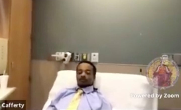 Jacob Blake answers questions from his hospital bed during a hearing in Kenosha, Wisconsin, in this Sept. 4, 2020, file photo