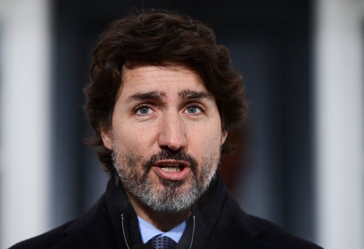 Prime Minister Justin Trudeau holds a press conference at Rideau Cottage during the COVID-19 pandemic in Ottawa on Jan. 5, 2021. 