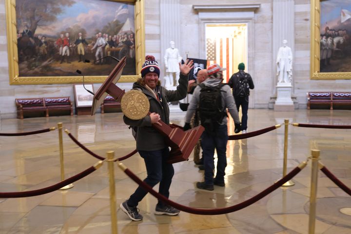 Protesters loot the US Capitol building in Washington DC.