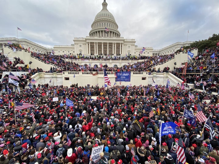 US President Donald Trumps supporters gather outside the Capitol building in Washington DC, United States on January 06, 2021.