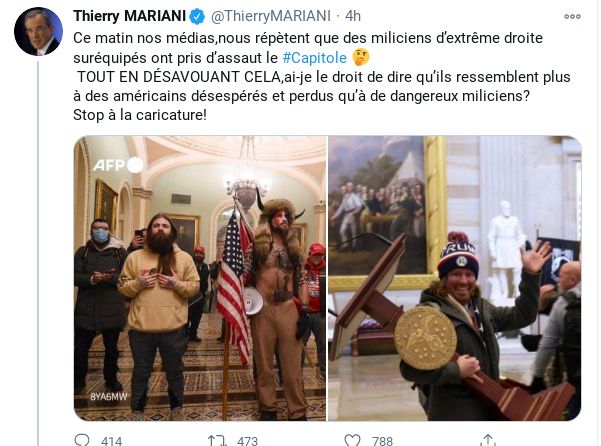 Thierry Mariani refuse qu'on "caricature" ces manifestants pro-Trump malgré leurs symboles extrémistes