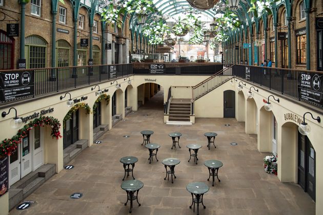 Closed shops and cafes in Covent Garden, London