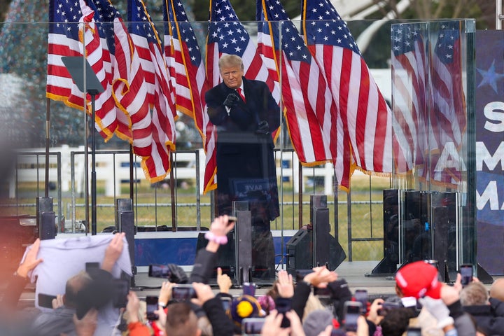 President Donald Trump speaks at the "Save America March" in Washington on Wednesday.