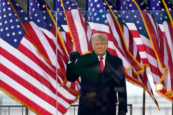 President Donald Trump arrives to speak at a rally Wednesday, Janaury 6, 2021, in Washington. 