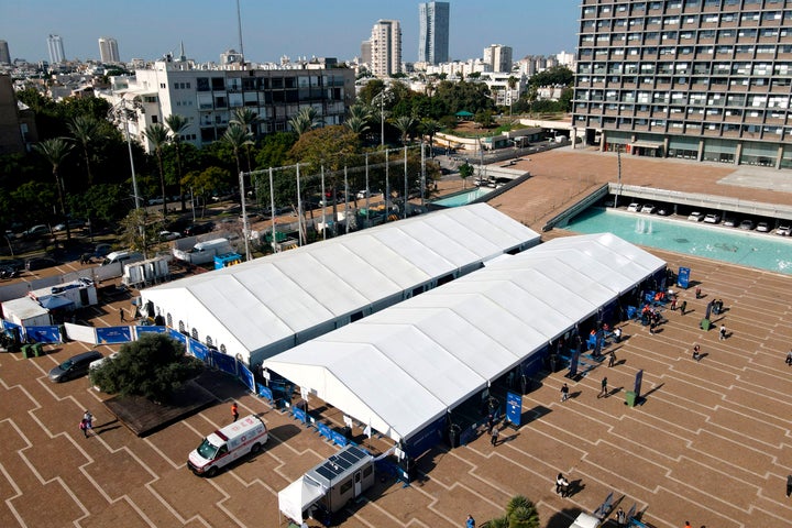 A large vaccination centre open by the Tel Aviv-Yafo Municipality and Tel Aviv Sourasky Medical Center pictured on December 3