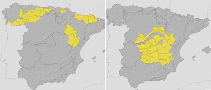Los avisos por temperaturas bajo cero del sábado y domingo.