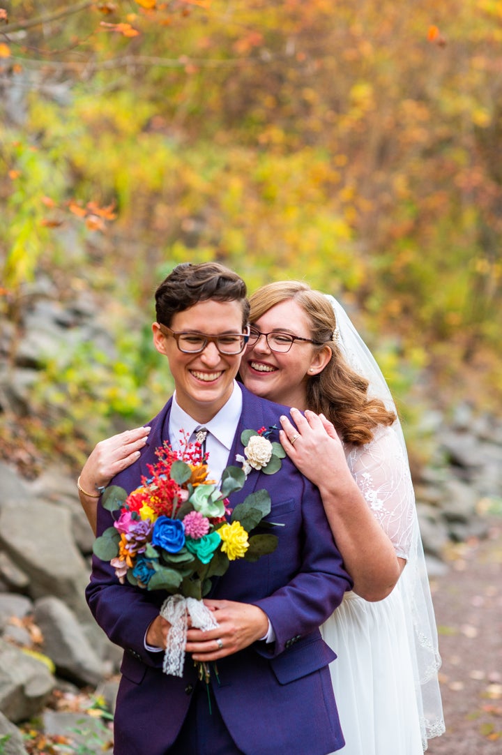 They exchanged vows at the base of Stratton Falls in Roxbury, New York.