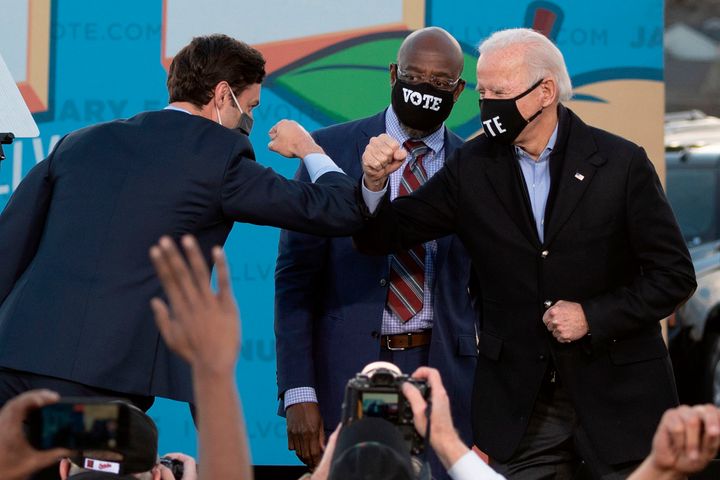 Democrats won back the White House and the Senate thanks to victories by President-elect Joe Biden (right) and Sens.-elect Jon Ossoff (left) and Raphael Warnock (center), but 2020 also showed that the party has plenty of challenges to face. 