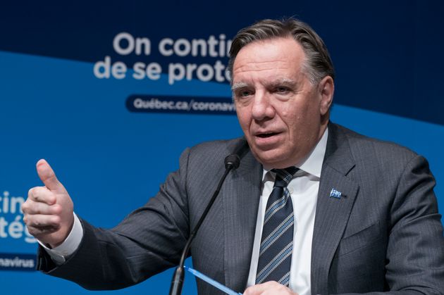 Quebec Premier Francois Legault responds to a question during a news conference in Montreal, on