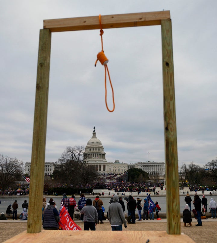 A noose on makeshift gallows outside the U.S. Capitol on Wednesday, when supporters of President Donald Trump forced their way into the building. Much of the imagery that has emerged in subsequent days has captured just how violent the siege was. 