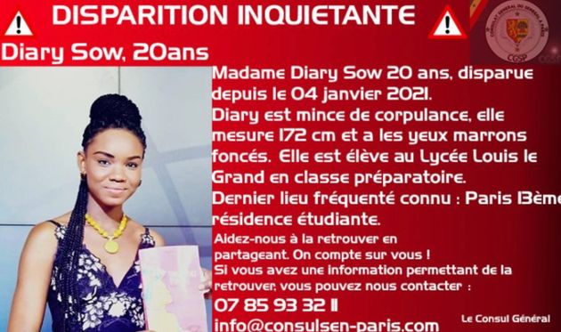 Le Consulat du Sénégal, dont elle est originaire, a lancé un appel à témoins pour retrouver l'étudiante Diary Sow