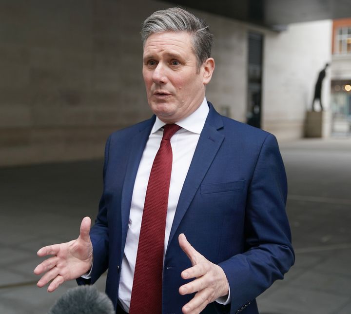 Labour Party leader Sir Keir Starmer leaving BBC Broadcasting House in central London after his appearance on the BBC1 current affairs programme, The Andrew Marr Show.