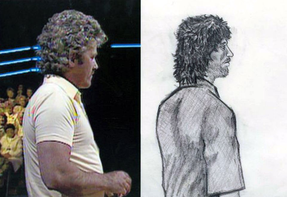 The police sketch of the original suspect is shown on the right, who was described as a 