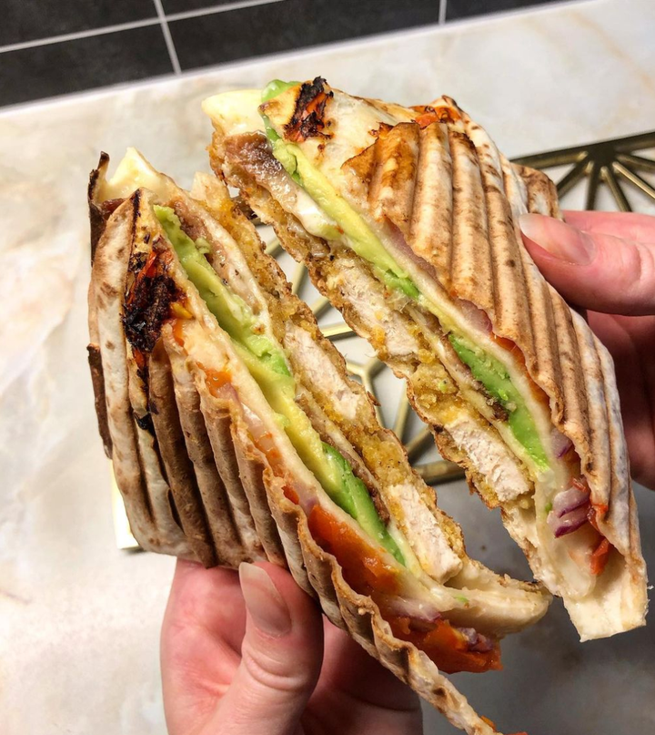 Fried Chicken, Bacon and Avocado Folded Tortilla Wrap