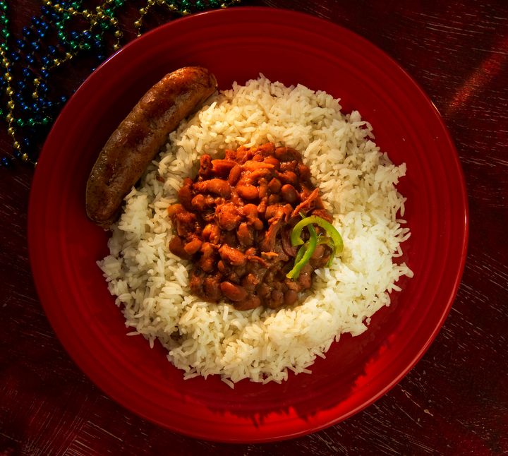 Red beans and rice served with homemade andouille sausage from Lucile's Creole Cafe in Denver.