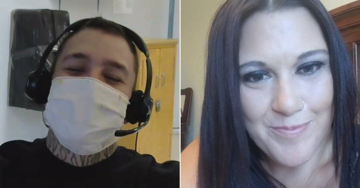 Christopher Yetman and Krystle Lapointe during a video call last year. Yetman is serving a three-year sentence at Saskatchewan Penitentiary.