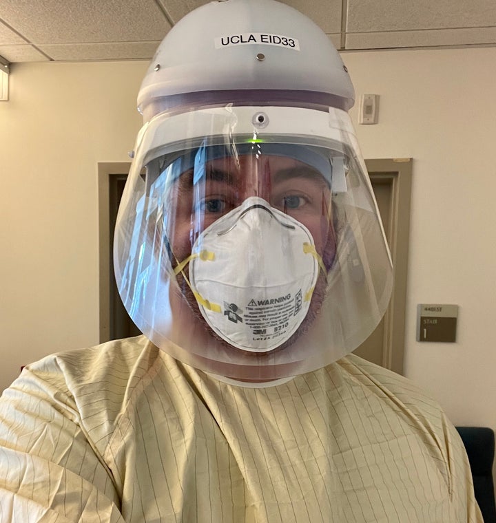 Russell Buhr, an ICU doctor in Los Angeles, in his pandemic work attire.