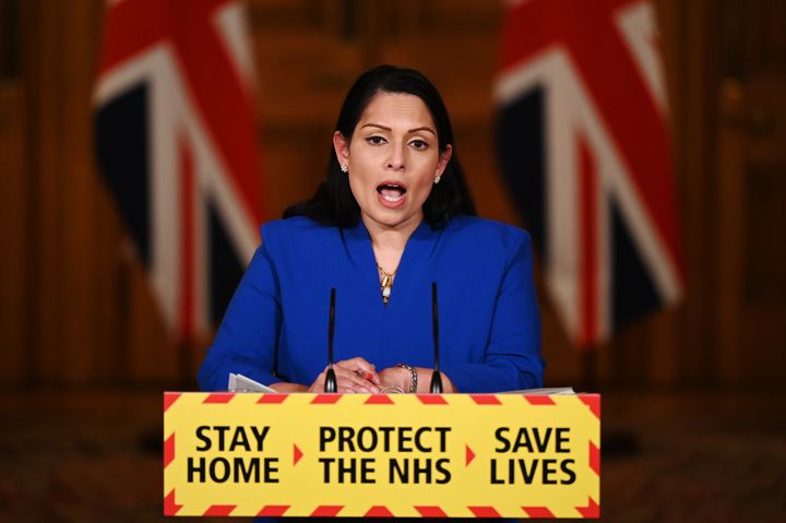 Home secretary Priti Patel during a media briefing in Downing Street