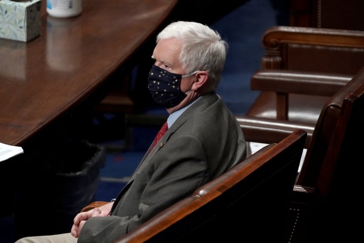 Rep. Mo Brooks (R-Ala.) attends a reconvened joint session of Congress on Jan. 6 to certify the Electoral College votes for President-elect Joe Biden after a riot at the U.S. Capitol.