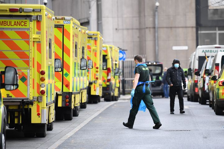 Ambulances at Whitechapel hospital in London. 