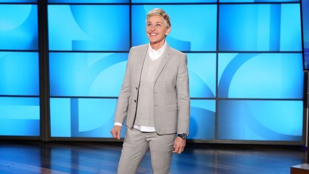 Ellen on the set of her talk show, which resumed production this week