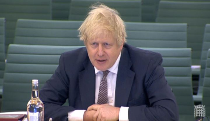 Prime minister Boris Johnson answering questions from MPs on the House of Commons Liaison Committee in Westminster, London.