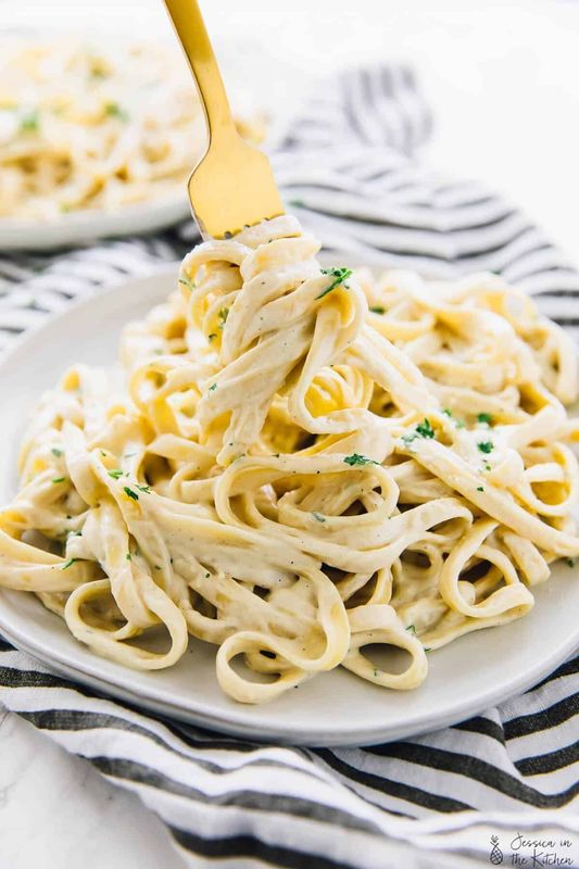 Vegan Garlic Alfredo Pasta from Jessica In The Kitchen