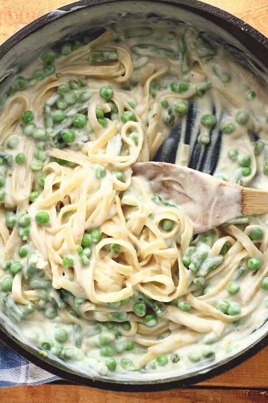 Vegan Garlic Alfredo with Asparagus and Peas from I Love Vegan