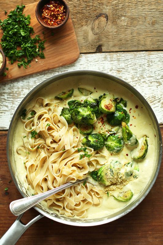 Garlic and White Wine Pasta with Brussels Sprouts from Minimalist Baker