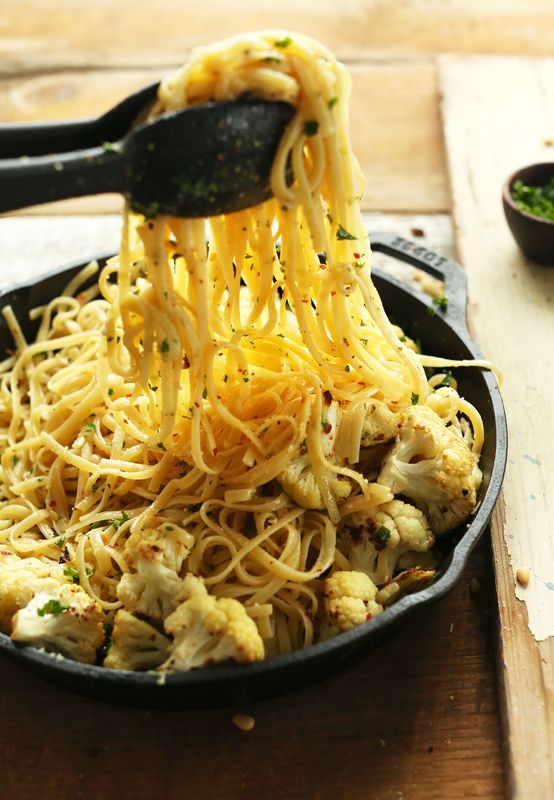 Garlic Chili Pasta with Roasted Cauliflower from Minimalist Baker