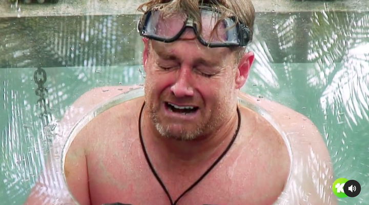 Grant Denyer participates in the ice bucket challenge on 'I'm A Celebrity... Get Me Out Of Here!'