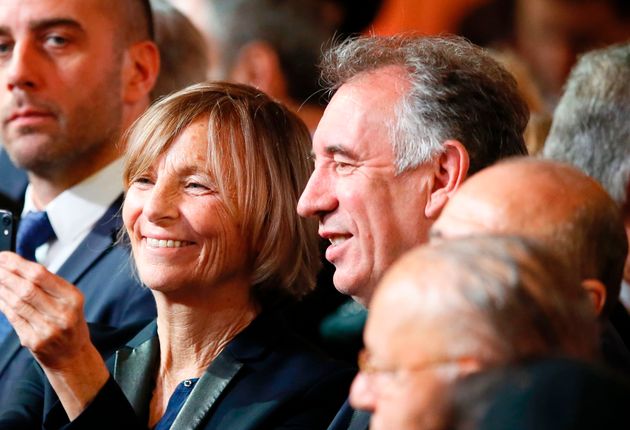 Marielle de Sarnez et Francois Bayrou, lors du discours d'Emmanuel Macron à l'Elysée, le 14 mai 2017 à Paris