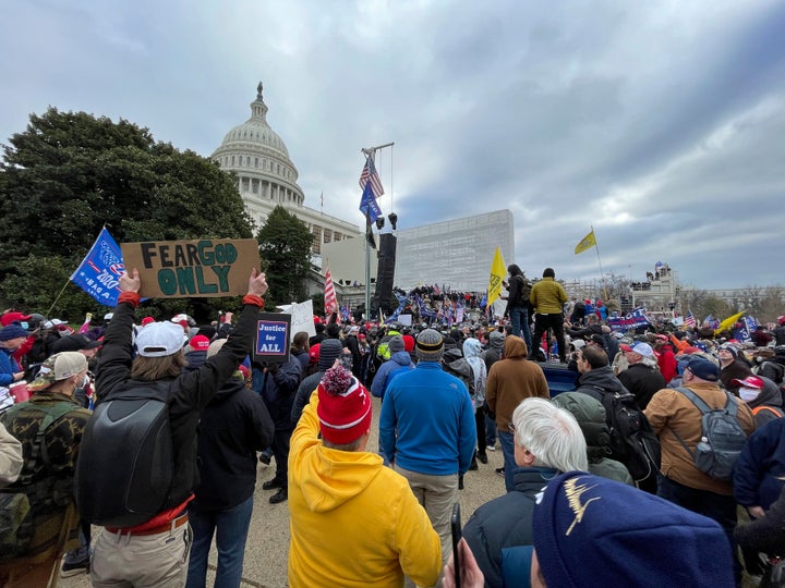 A sign reading "Fear God Only" is seen at the Capitol rally on Jan. 6.