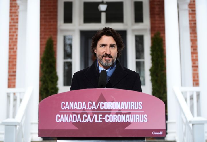 Prime Minister Justin Trudeau provides an update on the COVID-19 pandemic from Rideau Cottage in Ottawa on Jan. 11, 2021. 
