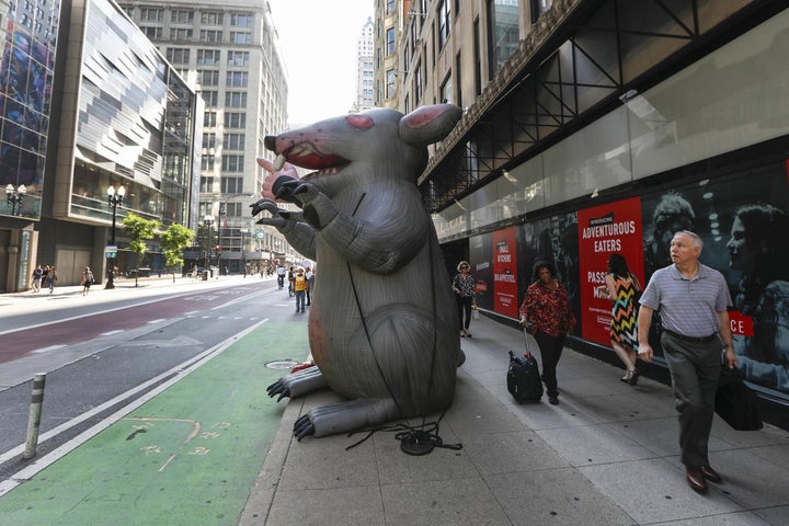 Created in Chicago nearly 30 years ago, Scabby, the giant inflatable union protest rat that has become a fixture at picket lines, may be banned by new labor board rulings.