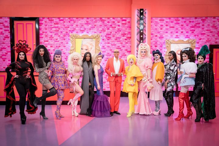 Joe with the rest of the cast of Drag Race UK season two