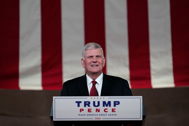 Franklin Graham recites a prayer for the fourth day of the Republican National Convention on Aug. 27. Graham has defended Trump, saying he has never been "a perfect person."