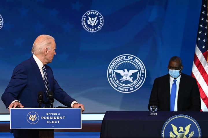 President-elect Joe Biden introduces his nominee for defense secretary, retired Army Gen. Lloyd Austin, on Dec. 9, 2020.