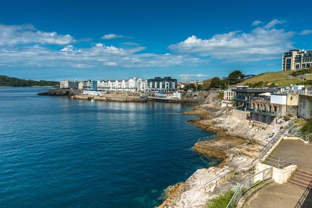 Coastal views out to Plymouth sound from Plymouth Hoe in Devon, England, UK.