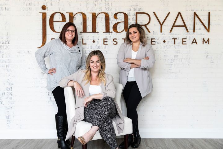 Jenna Ryan, centre, assistant Lise, left, and team member Sydney in Sudbury, Ont., have been trying to correct all the people who think she's the same Jenna Ryan who rioted in the U.S. Capitol on Jan. 6, 2021.