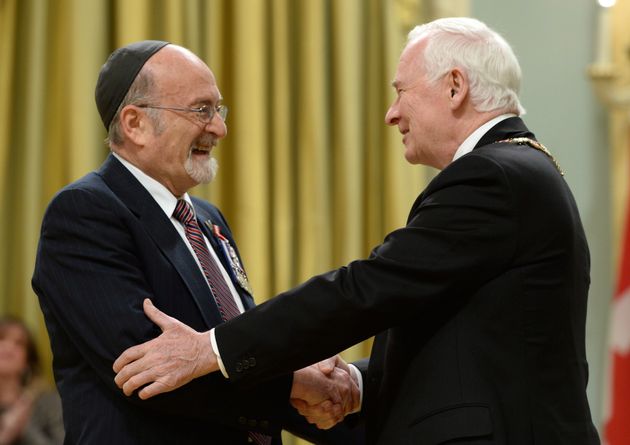 Governor General David Johnston invests Rabbi Reuven Bulka of Ottawa into the Order of Canada to during...