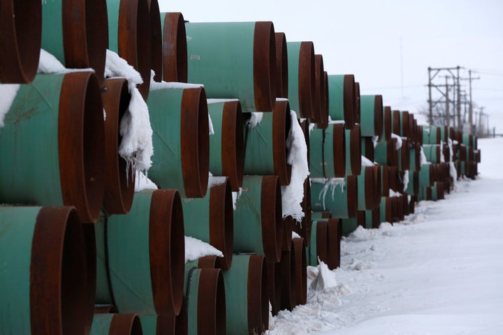 A depot used to store pipes for Transcanada Corp's planned Keystone XL oil pipeline is seen in Gascoyne, North Dakota, Jan. 25, 2017.