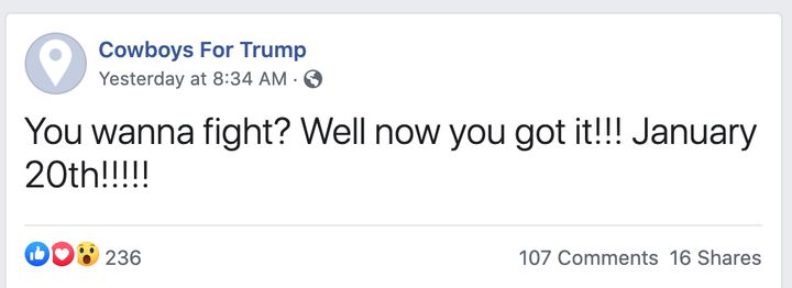 Facebook post from Couy Griffin's Cowboys for Trump.
