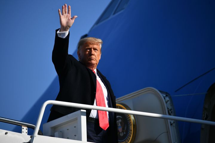 Donald Trump, shown here last week boarding Air Force One, will wave goodbye from the presidential plane for good before Joe Biden is sworn in, according to reports.